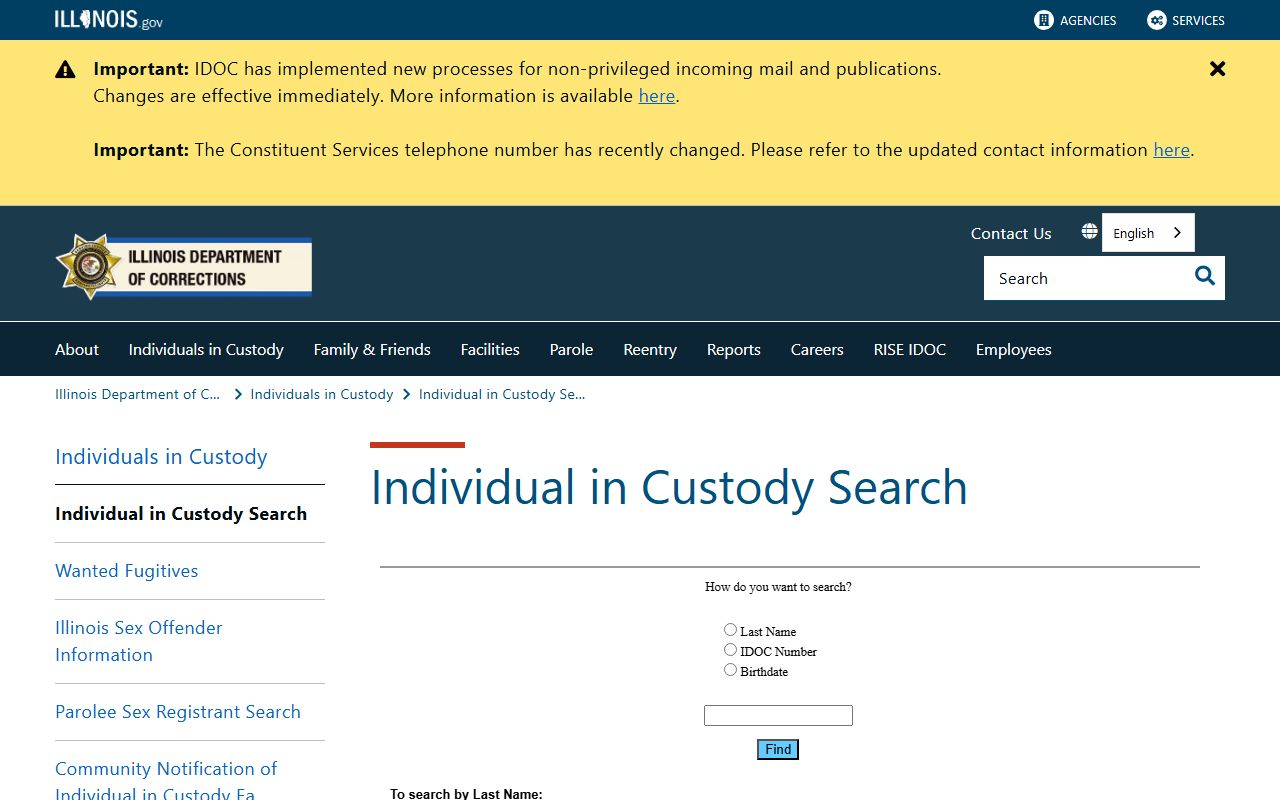 Illinois IDOC inmate search for Johnson County state prisoners