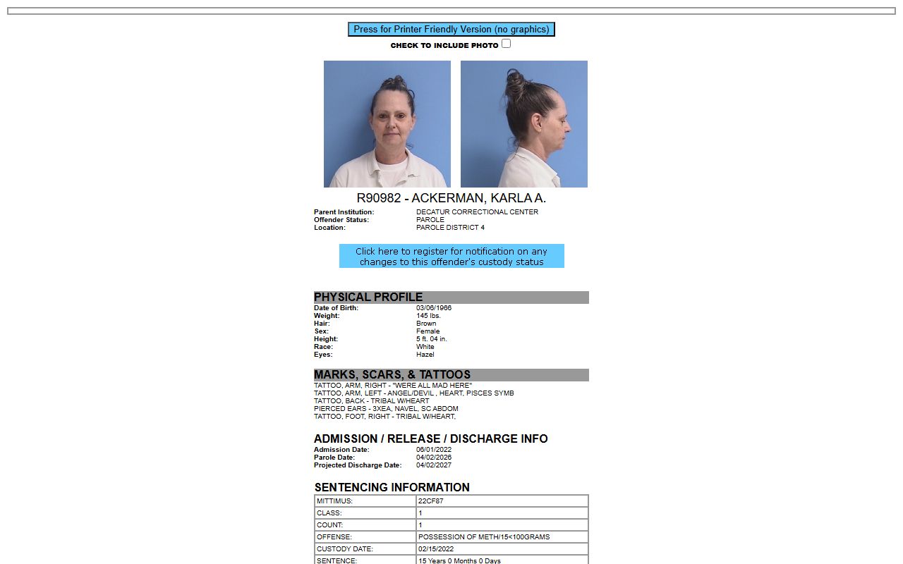IDOC sample profile showing photo and record fields, contrasted with Johnson County booking photos